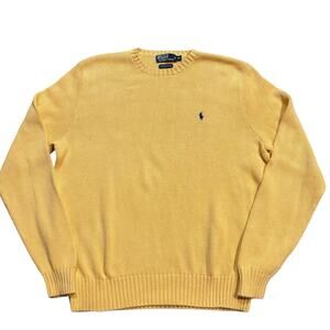 Vintage Polo Ralph Lauren Sweater Mens XL Yellow Crew Neck Knit Pima Cotton 90s